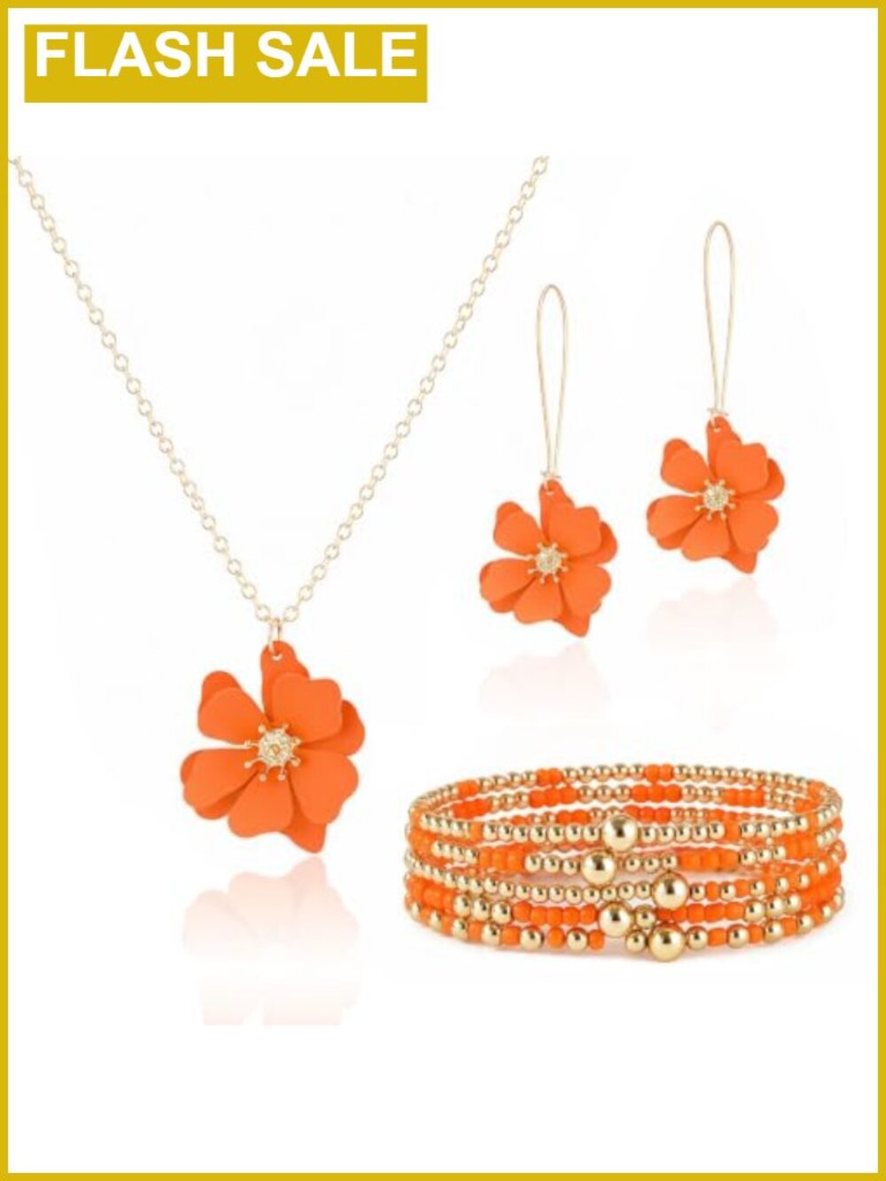 3D Matte Daisy Flower Earrings Necklace Bracelet Jewelry Set Boho Gift